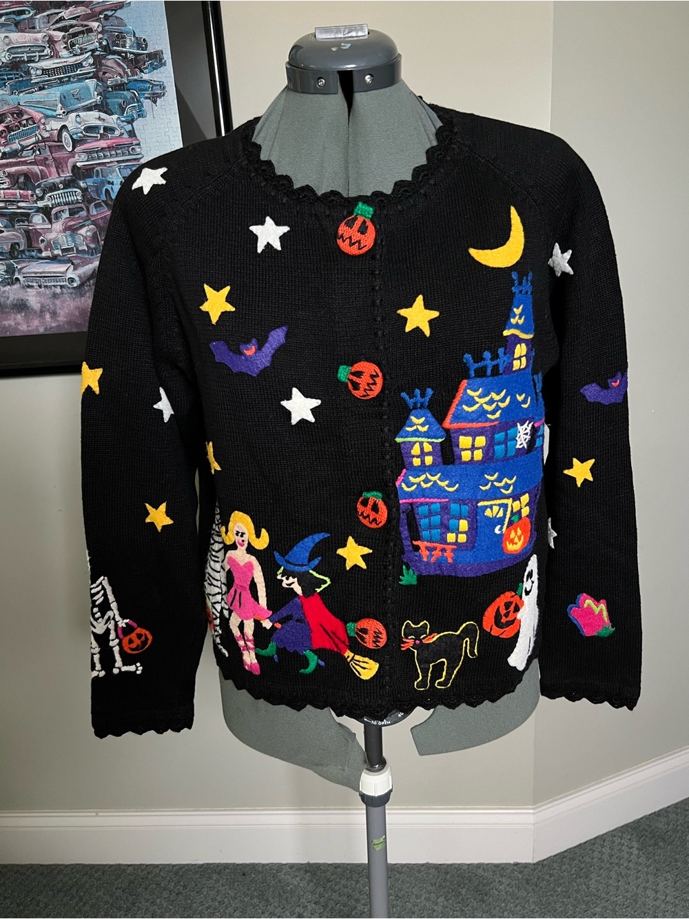Michael Simon M Halloween Cardigan Sweater Hotel Transylvania Pumpkin Star Bats